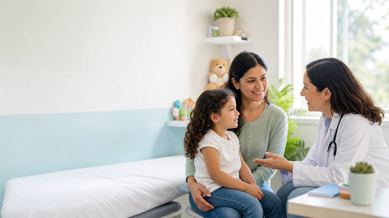 Pediatra conversando con una familia de Soacha